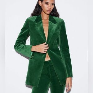FRAME Womens Single Button Blazer Verde Green Velvet 6 EUC